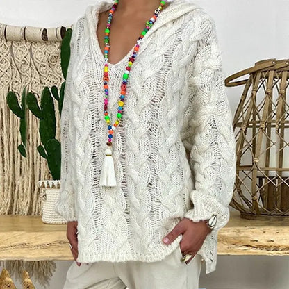 Women's Hooded Solid Color Knitted Sweater - Kia Day Design