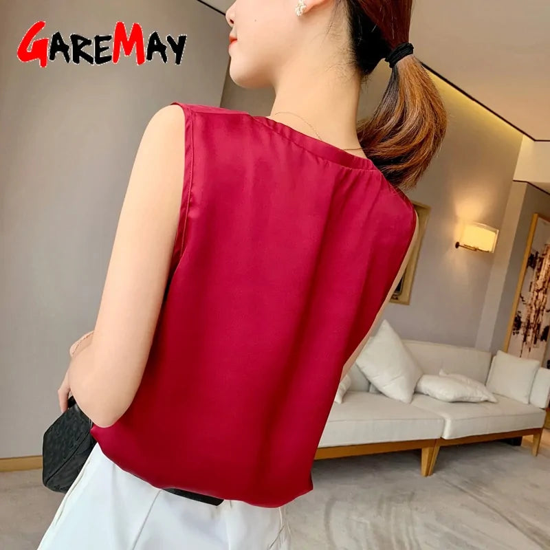 Women's Sleeveless Satin Blouse - Kia Day Design