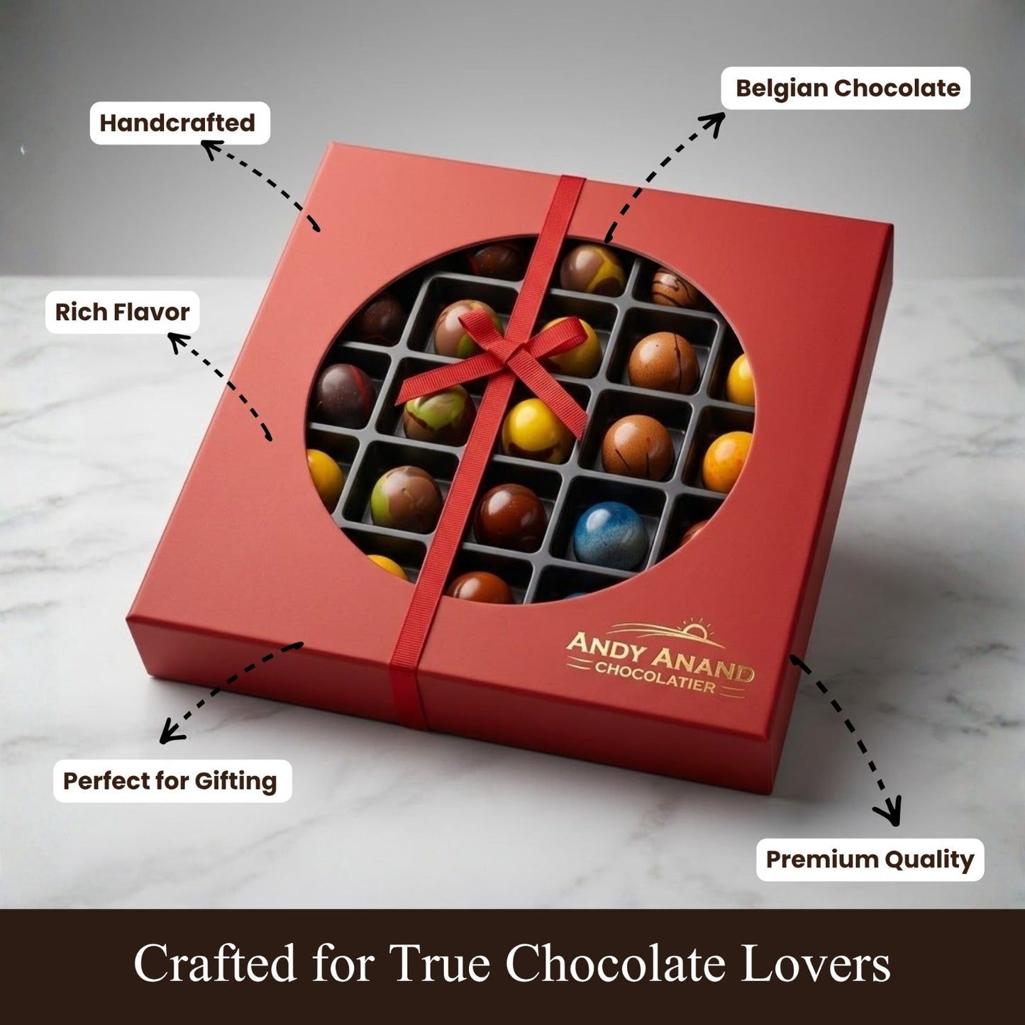 Andy Anand Monet Chocolate Bonbons Gift Box, 25 pc, 6.52 oz – Gluten-Free Belgian Truffles & Pralines, Birthday & Holiday Gift Collection - - Food & Beverages > Desserts & Sweets > Chocolate