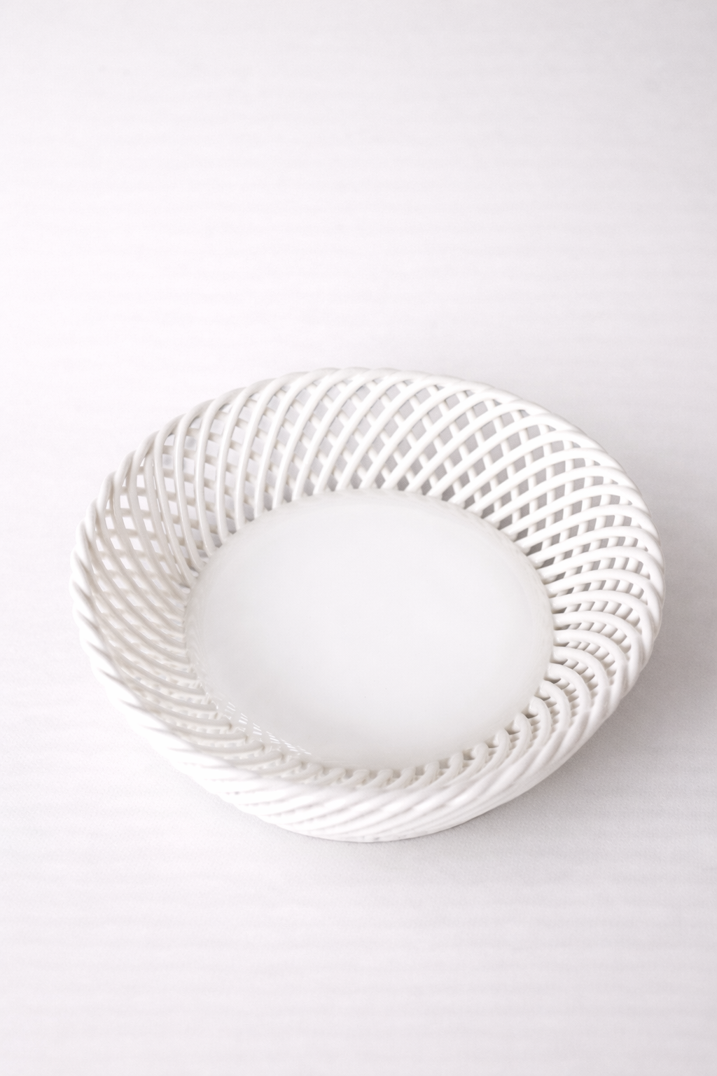 Ceramic Round Hand-Woven Basket – White, Beige & Pink Glazed Porcelain - - Bowl