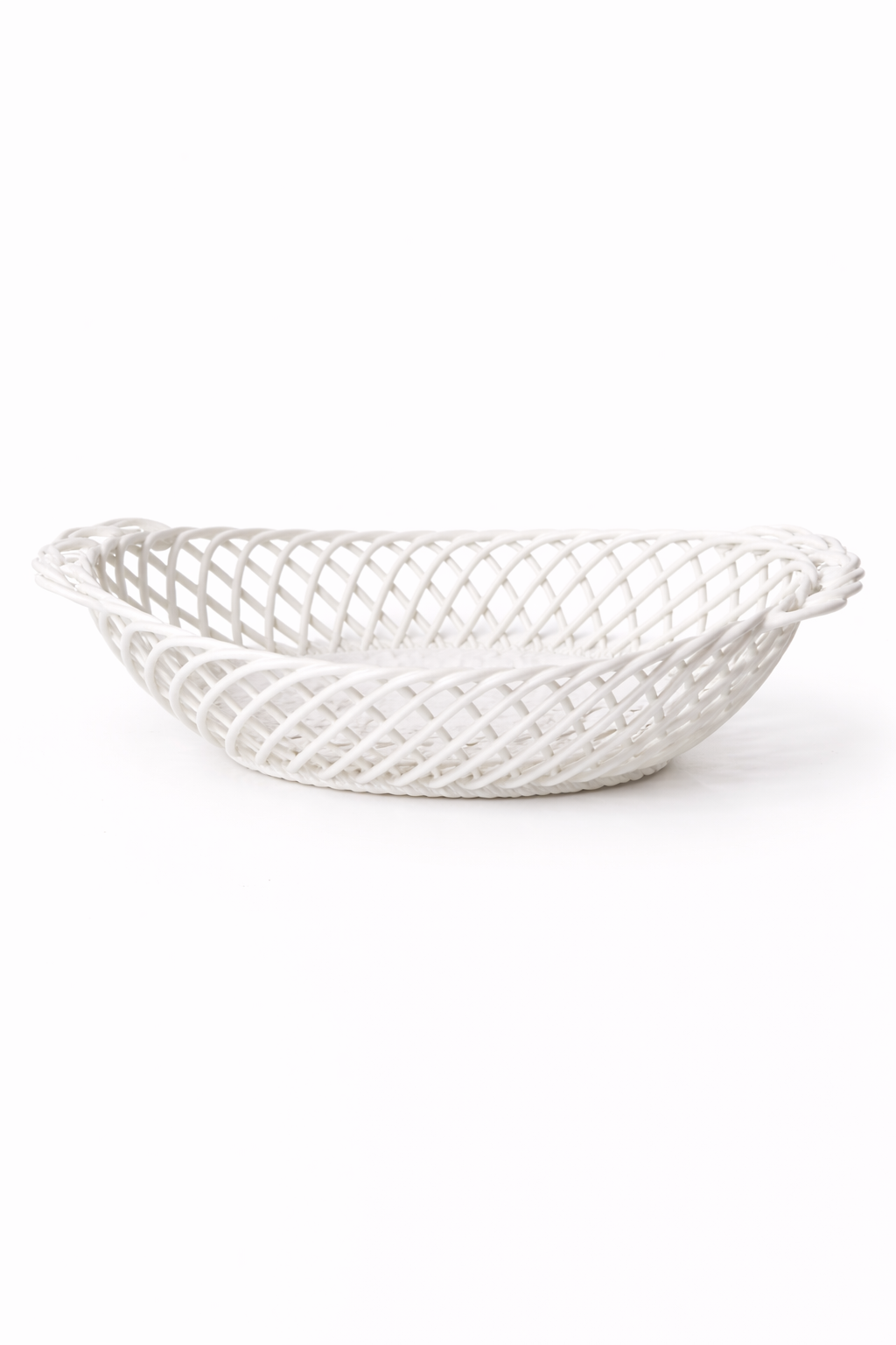 Ceramic Oval Basket – Hand-Woven Dish in White, Beige & Pink Glazed Porcelain - - Bowl