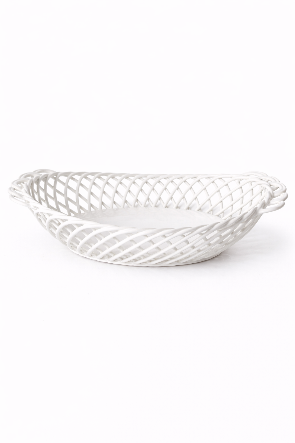 Ceramic Oval Basket – Hand-Woven Dish in White, Beige & Pink Glazed Porcelain - White - Bowl
