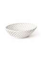 Hand-Woven Ceramic Basket -Small Oval Porcelain Dish in White, Beige & Pink - White - Bowl
