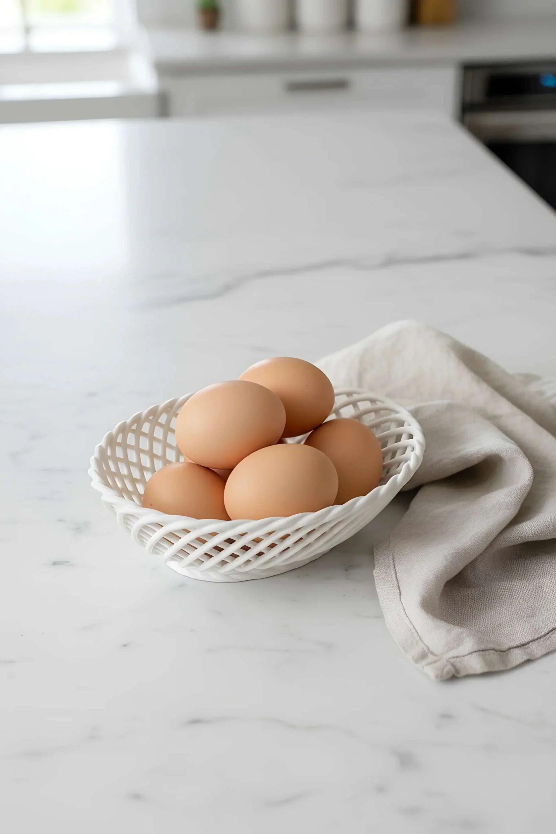 Hand-Woven Ceramic Basket -Small Oval Porcelain Dish in White, Beige & Pink - - Bowl