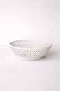 Ceramic Round Hand-Woven Basket – White, Beige & Pink Glazed Porcelain - White - Bowl