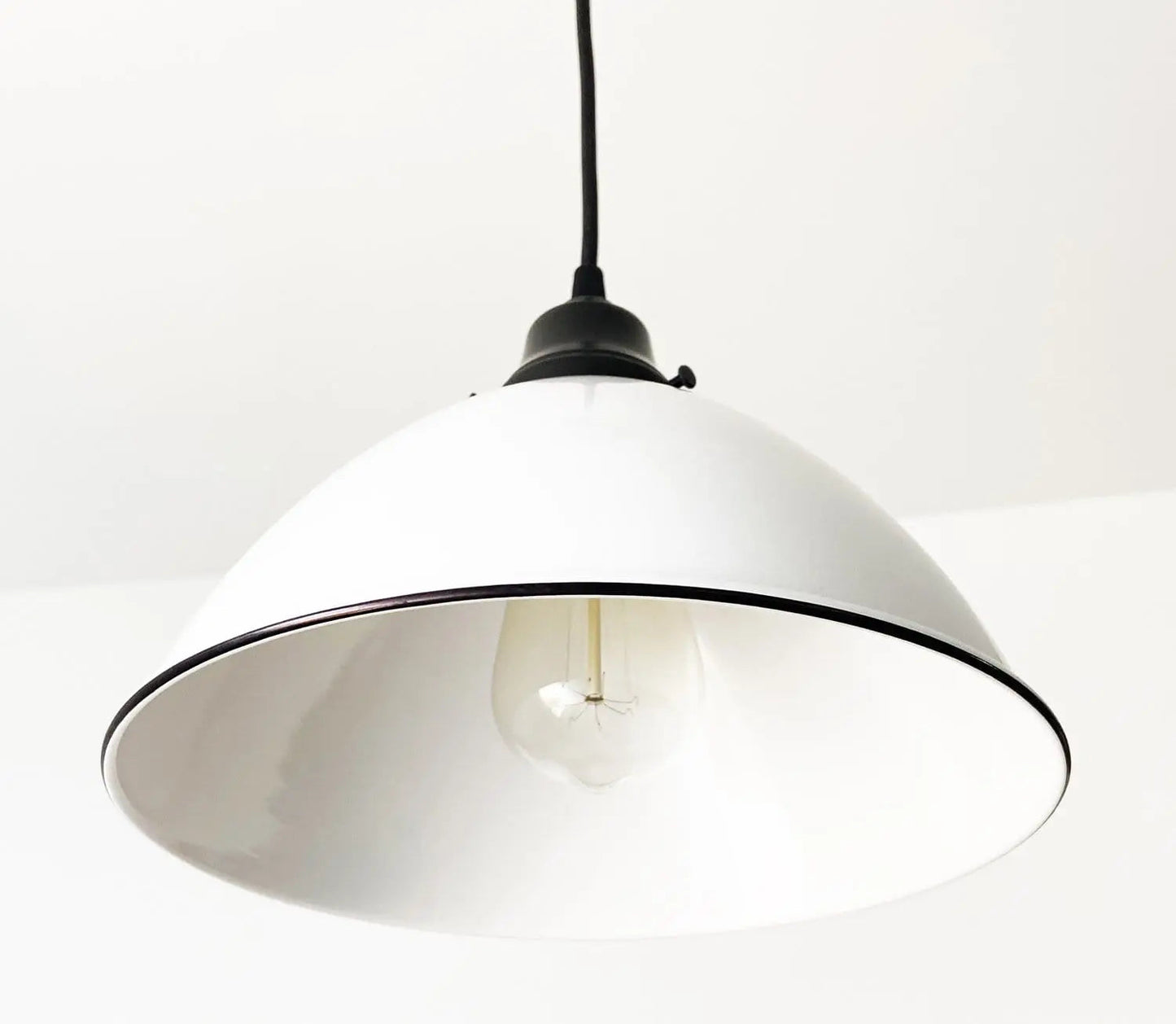 Large White Enamel Farmhouse Pendant Light - - Farmhouse Lighting