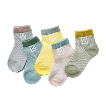 Cotton Mesh Baby Socks yellow grey multi XS(0-9M)