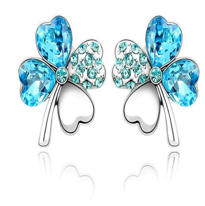 Clover Crystal Stud Earrings with Full Rhinestones