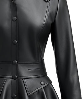 Women Black Peplum Leather Jacket - - Women