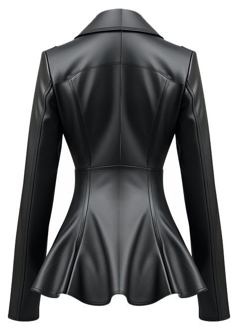 Women Black Peplum Leather Jacket - - Women