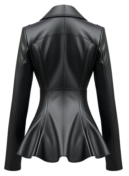 Women Black Peplum Leather Jacket - - Women