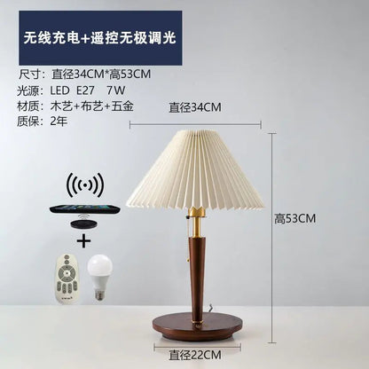Nordic Solid Wood Pleated Bedside Vintage Lamp - Kia Day Design