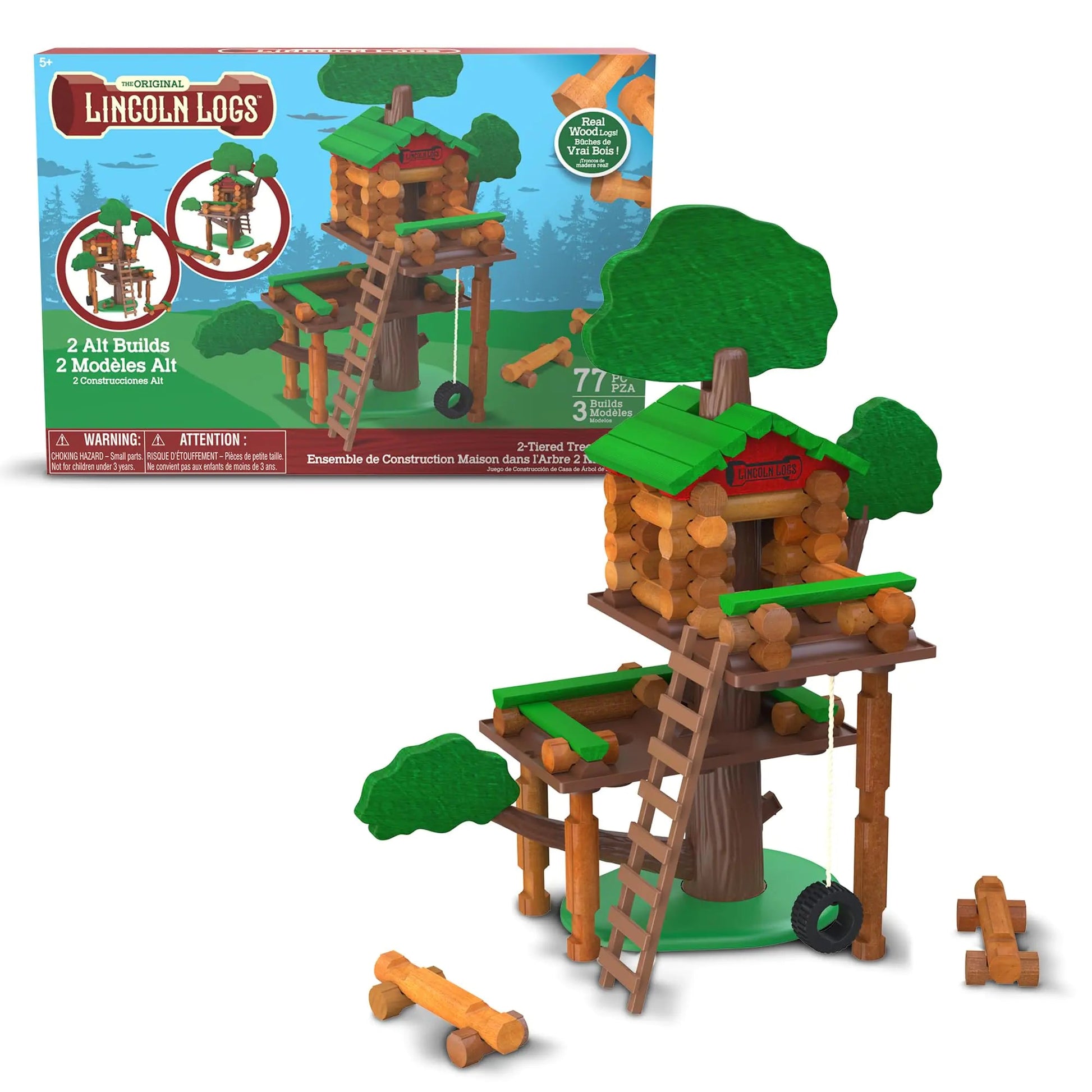 Lincoln Logs 2 Tiered Tree House Building Set Educational Toy Gift for Kids Girls and Boys STEM Retro Classic Toy Kia Day Design