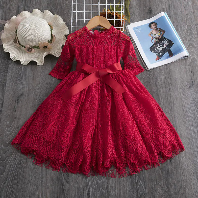 Embroidered Mesh Tulle Tutu Dress for Children - Red 110cm - dress