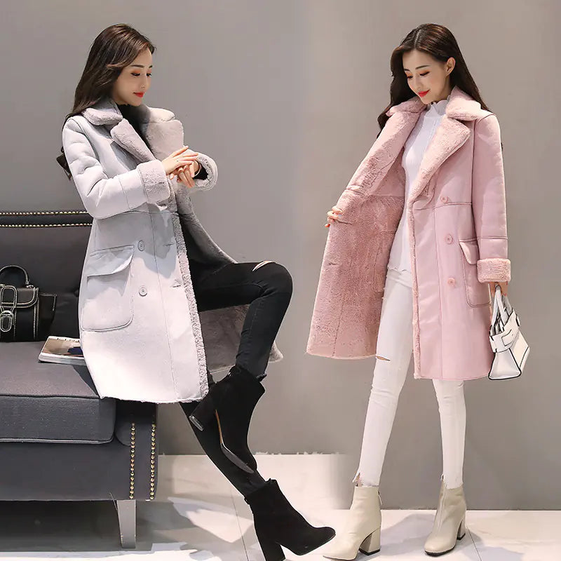 Women's Long Lambswool Coat - Korean Winter Style - Kia Day Design