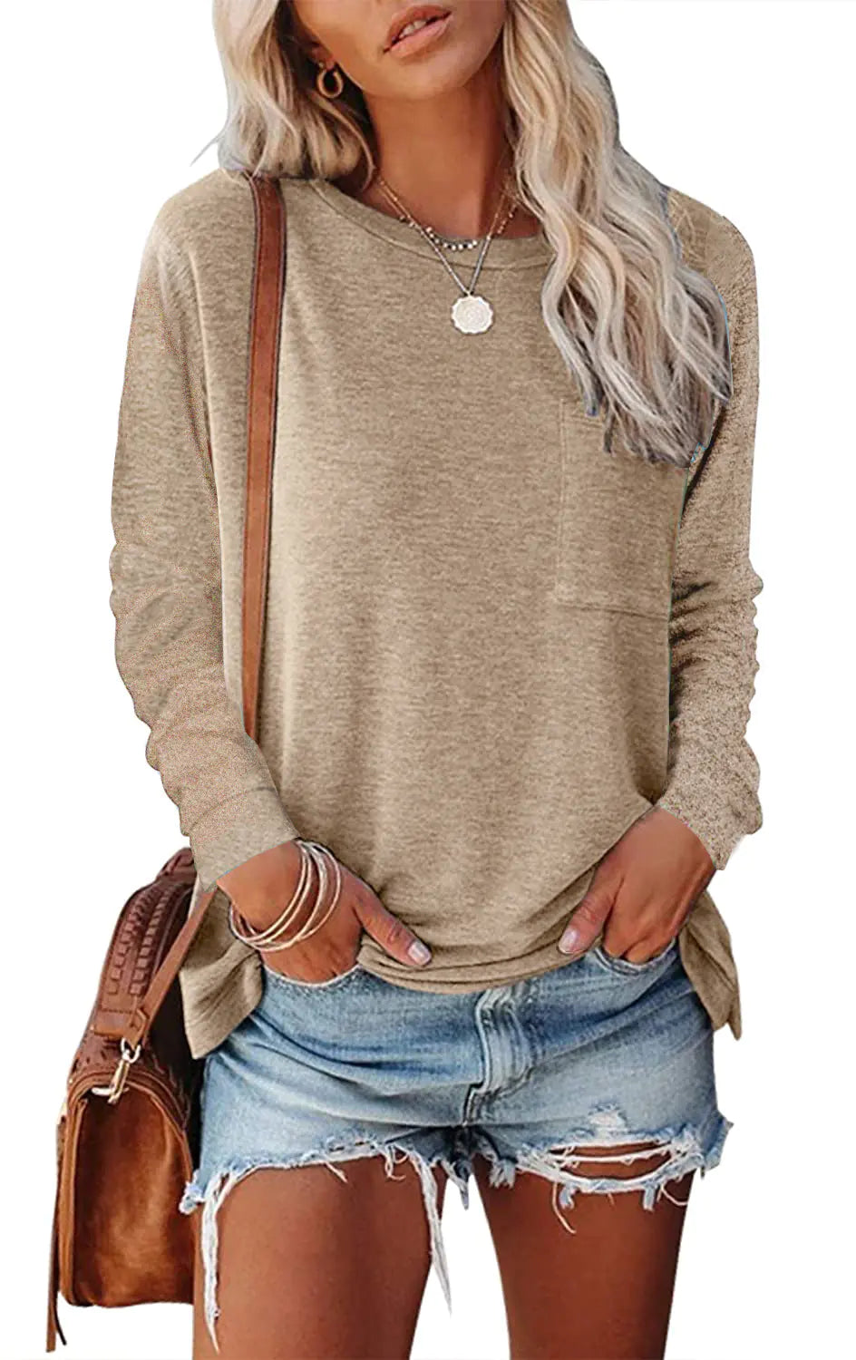 Pocket Split Long-sleeved Casual T-shirt - Kia Day Design