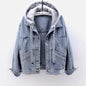 Light Blue Loose Fit Denim Jacket with Hood and Pockets - Wathet - jacket