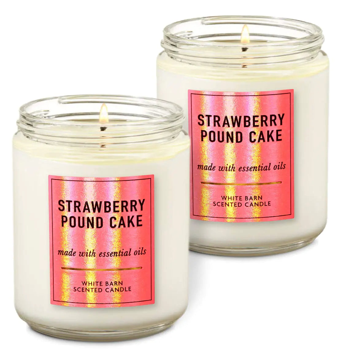 Pack of 2 Bath & Body Works White Barn Strawberry Pound Cake Single Wick Scented Candles - - candles