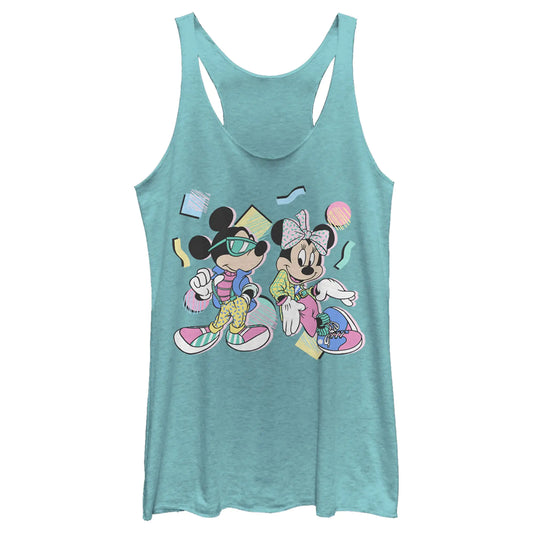 Disney womens Disney Characters 80s Minnie Mickey Tri-blend Racerback Layering Tank T Shirt Tahiti Blue Large US