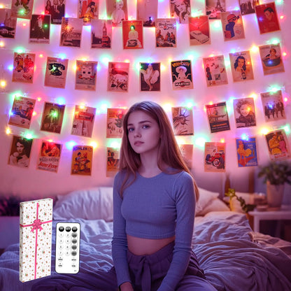 BRYUBR 120LEDs Multicolor Photo Clips String Light 40Ft Fairy Light with 52 Clear Clips Timer & 8 Modes USB Powered Copper Wire String Light for Hanging Picture Bedroom Party（Multicolor） Kia Day Design
