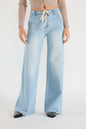 Super High Rise Relaxed Wide Leg Jeans with Waist String - LIGHT - Pants