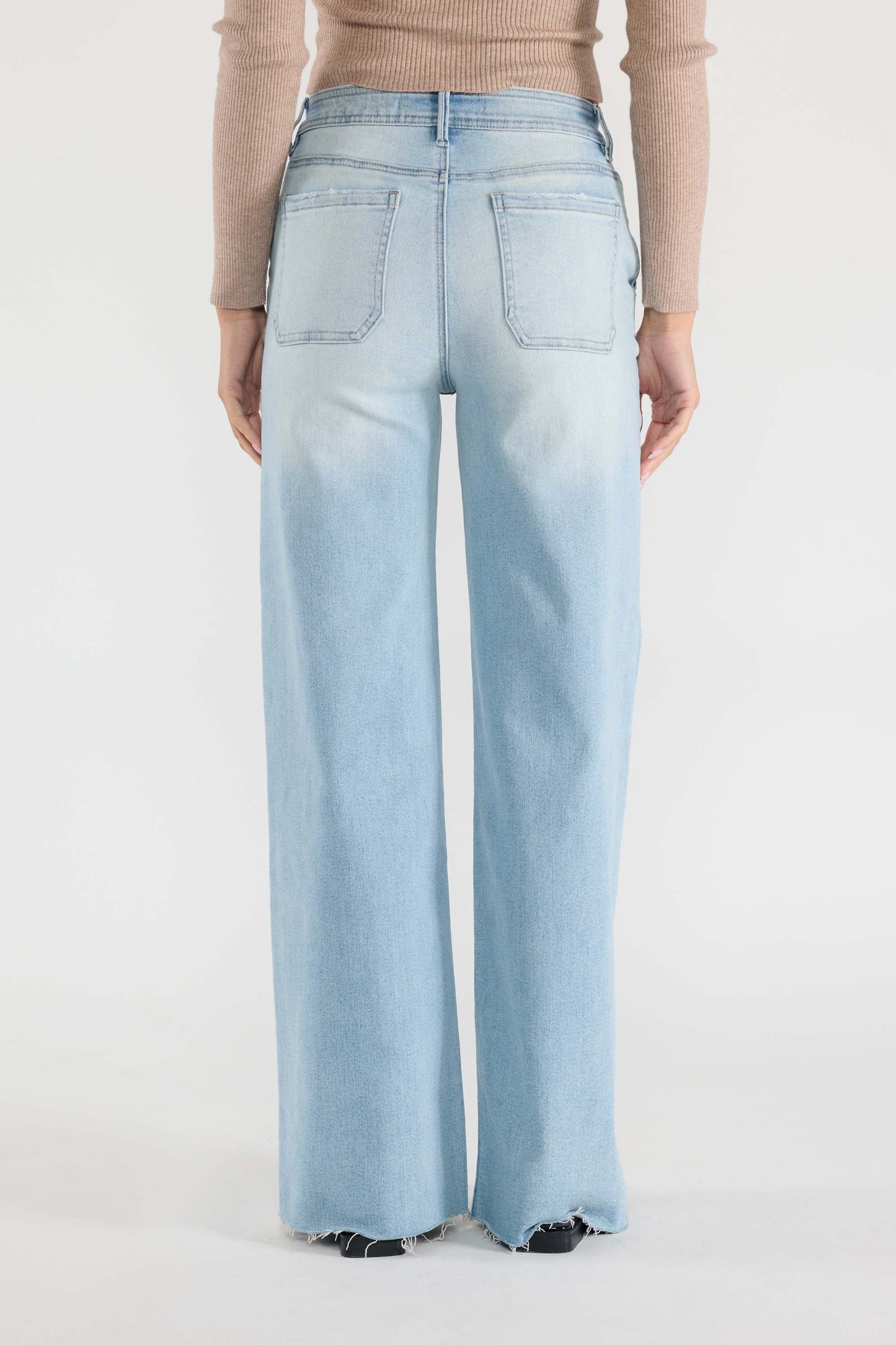 Super High Rise Relaxed Wide Leg Jeans with Waist String - - Pants