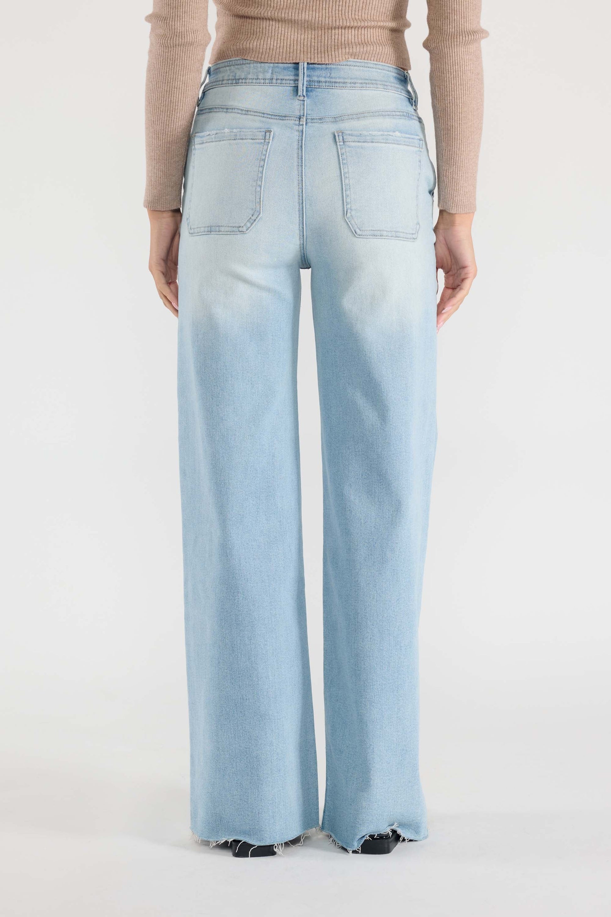 Super High Rise Relaxed Wide Leg Jeans with Waist String - - Pants