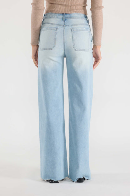 Super High Rise Relaxed Wide Leg Jeans with Waist String - - Pants