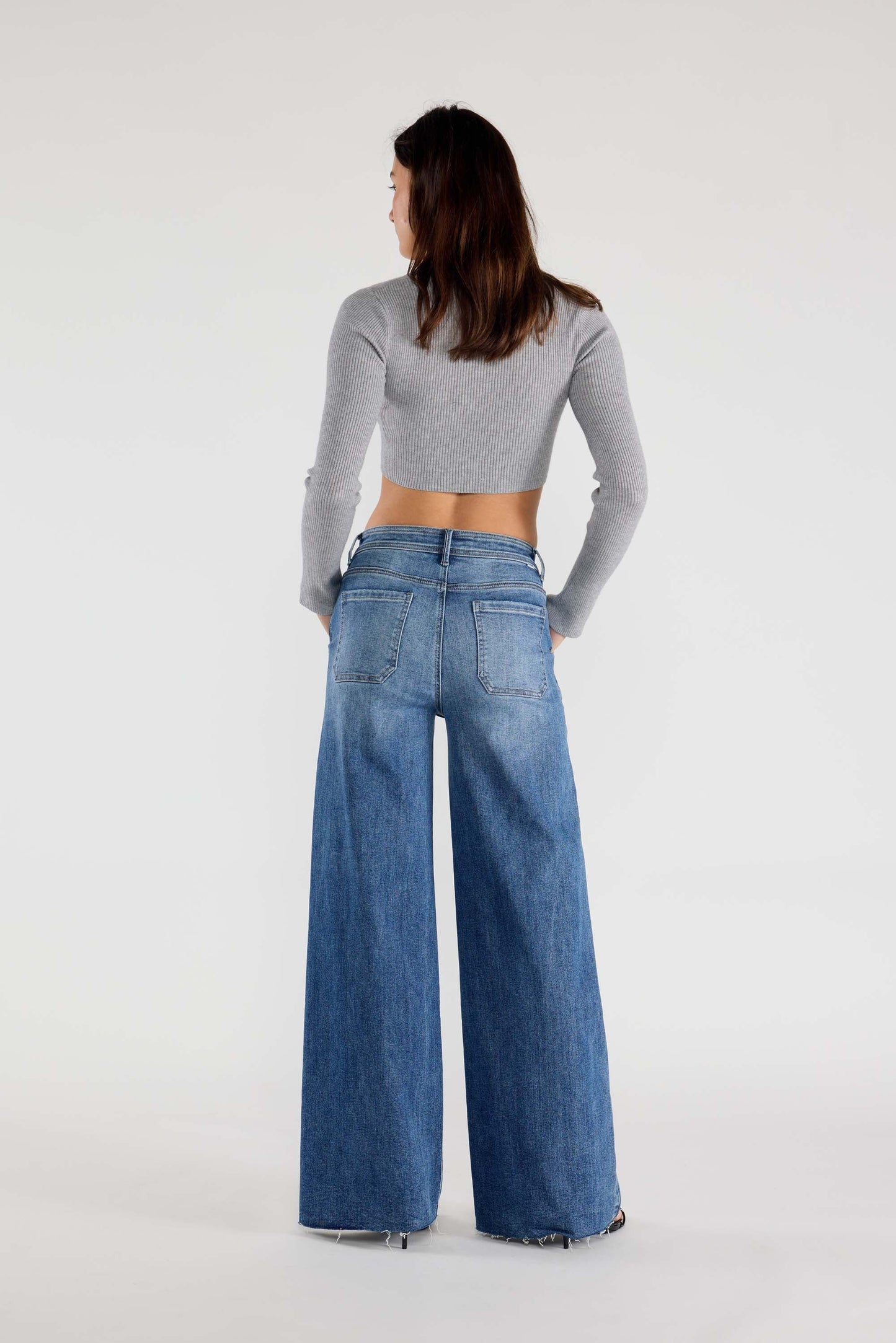 Super High Rise Relaxed Wide Leg Jeans with Waist String - - Pants