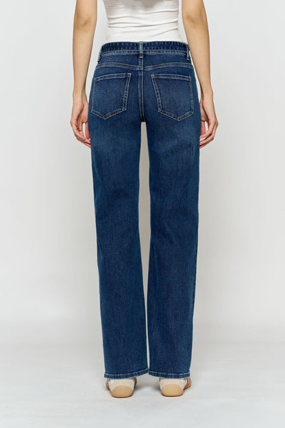 High Rise Belted Wide Leg Jeans with Buckle Closure - - Pants