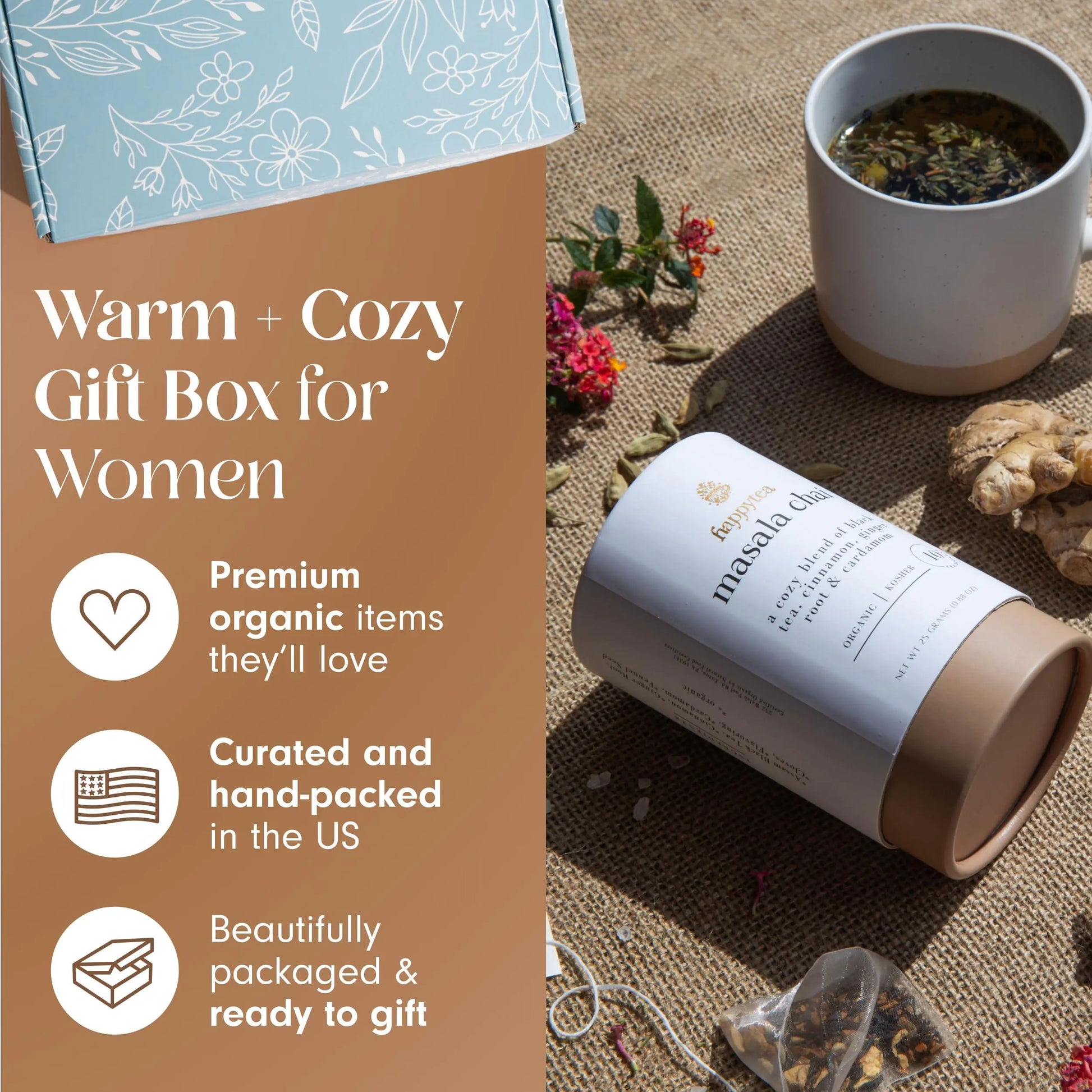 Tea Lovers Gift Basket Soothing Self Care Box with Fluffy Socks Ceramic Mug - - gift set