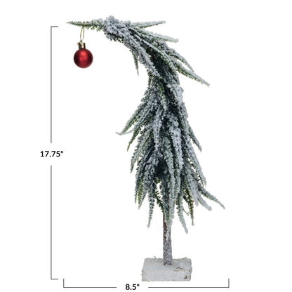 Snow Frosted Faux Evergreen Charlie Brown Tree with Ornament - - Christmas