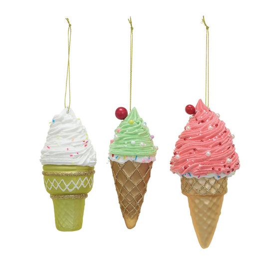 Ice Cream Cone Ornaments with Glitter & Beads - Style C - Christmas >> Ornaments