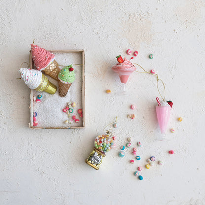 Ice Cream Cone Ornaments with Glitter & Beads - - Christmas