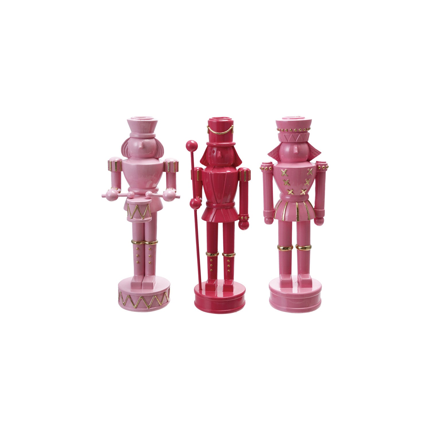Pink Nutcracker Resin Taper Candle Holders - - Christmas