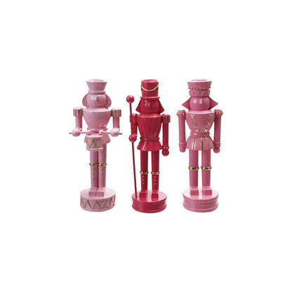 Pink Nutcracker Resin Taper Candle Holders - - Christmas