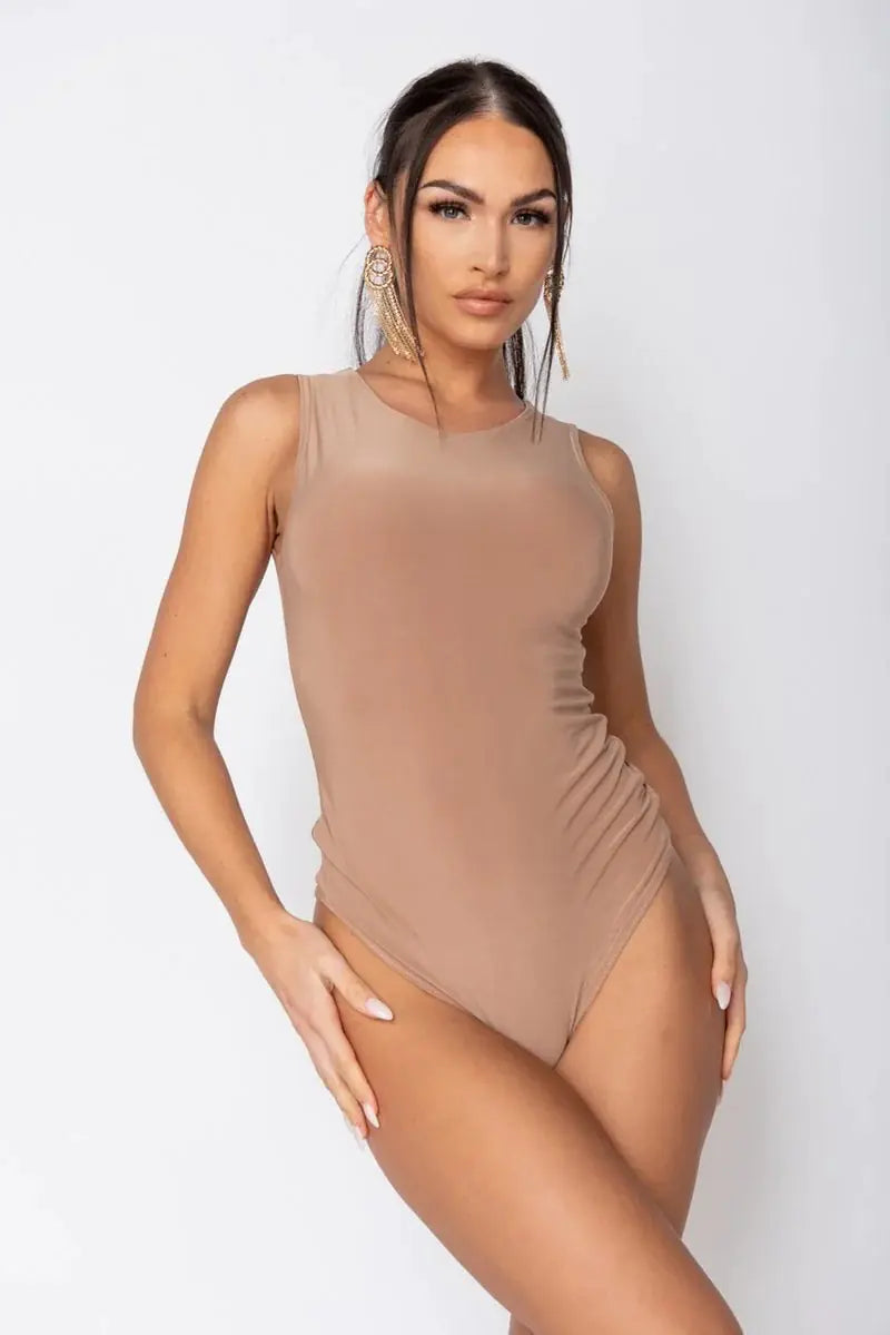 Camel Sleeveless Bodysuit