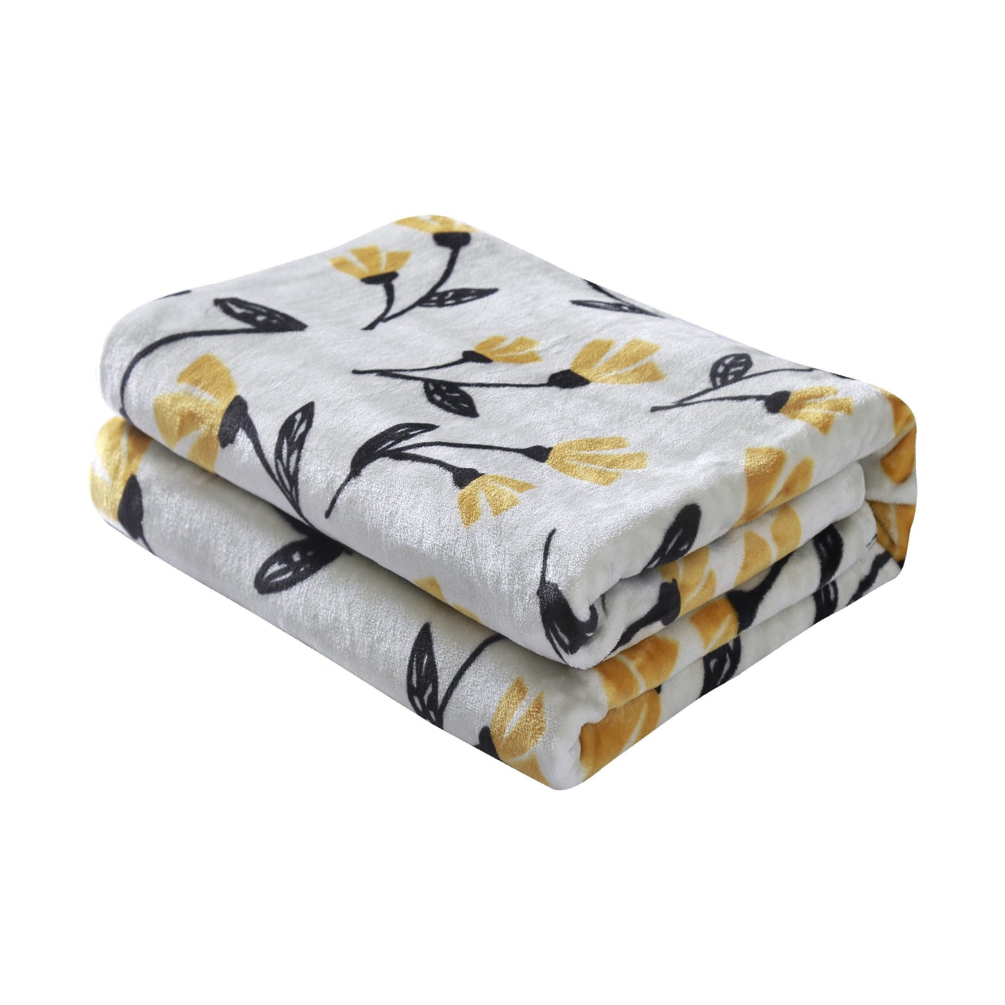 DaDa Bedding Soft Lightweight Fleece Throw Blanket, Yellow Fleur Floral Golden Orange Silver/Grey Background (XY1011) - - Throw Blankets