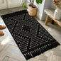 Black and White Thin Woven Cotton Rugs with Tassels Washable - Kia Day Design