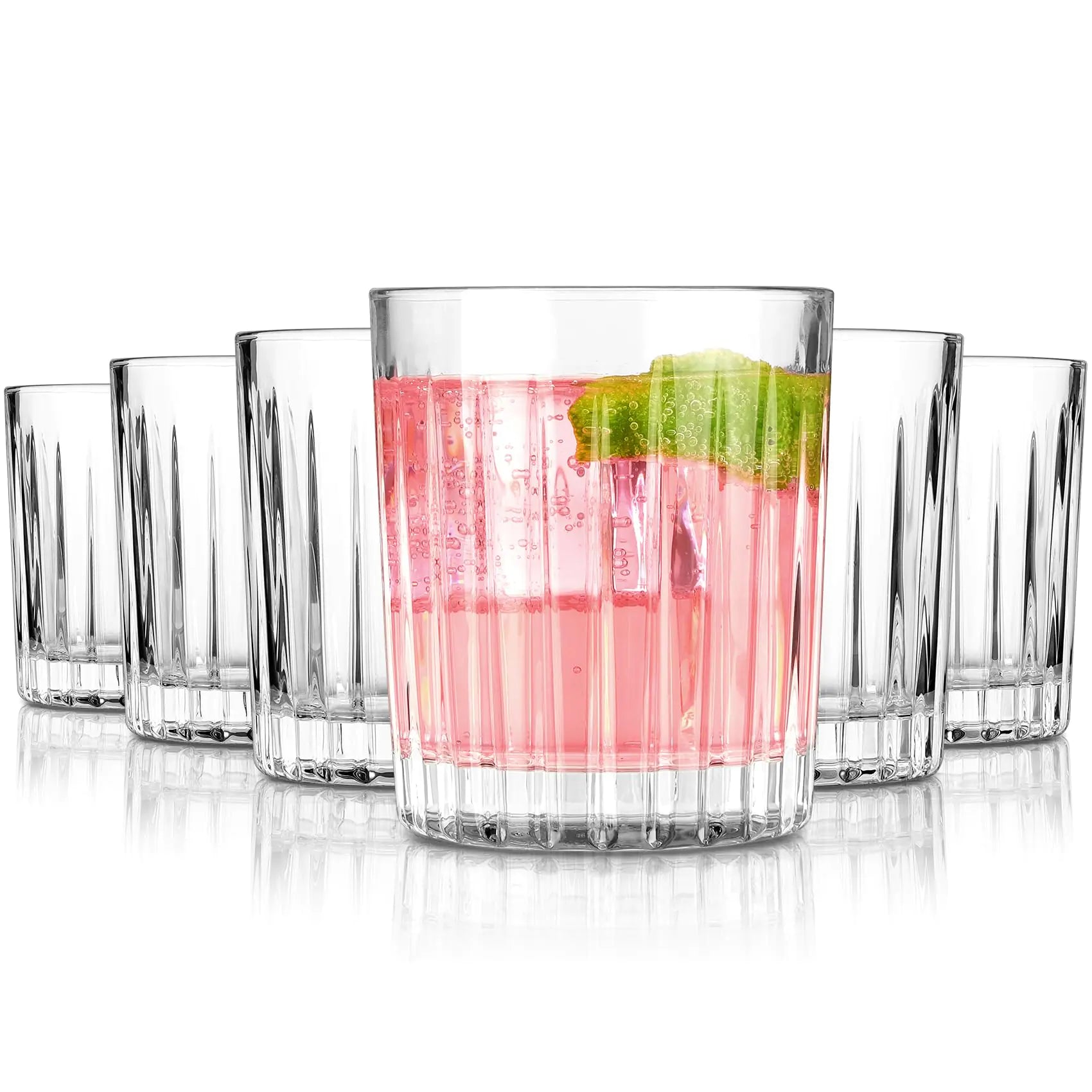 Royalrose Premium VertiLine 13.5oz Highball Glasses 6pc Tall Glass Sets. Lead-Free Crystal Drinking Glasses. Water Glasses Mojito Glass Cups and Mixed Drink Cocktail Glass Set. (Short glasses) Kia Day Design