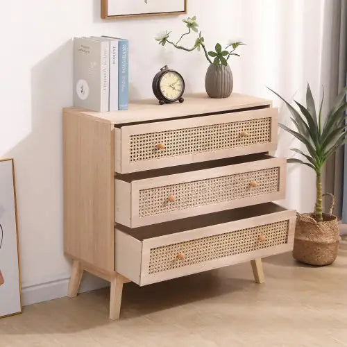 3-Drawer Rattan Storage Cabinet - - cabinet