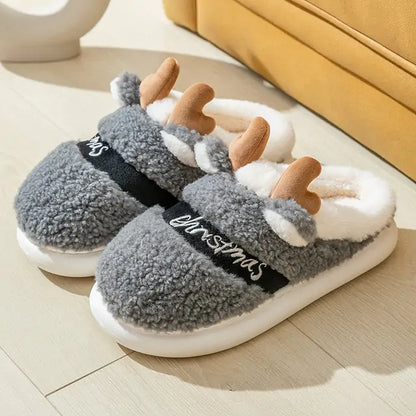 Thick Sole Christmas Deer Slippers Gray 11-11.5(CN44-45)