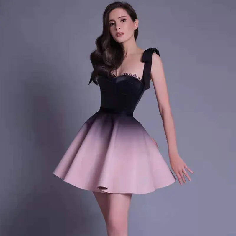 Bow Top Slim-fit Suspender Gradient Dress Set - Kia Day Design