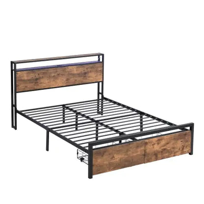 Full Size Bed Frame With Storage Headboard And 2 Drawers