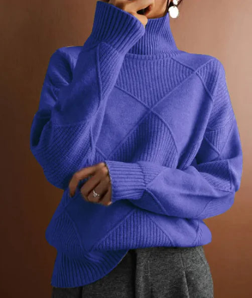 Loose High Collar Knitted Sweater Solid Color - Kia Day Design