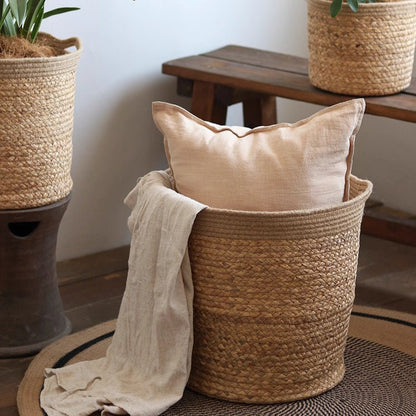 Natural Cylinder Storage and Planter Basket - -