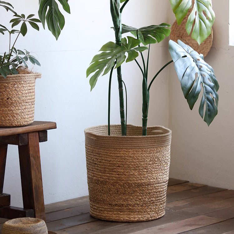 Natural Cylinder Storage and Planter Basket - -