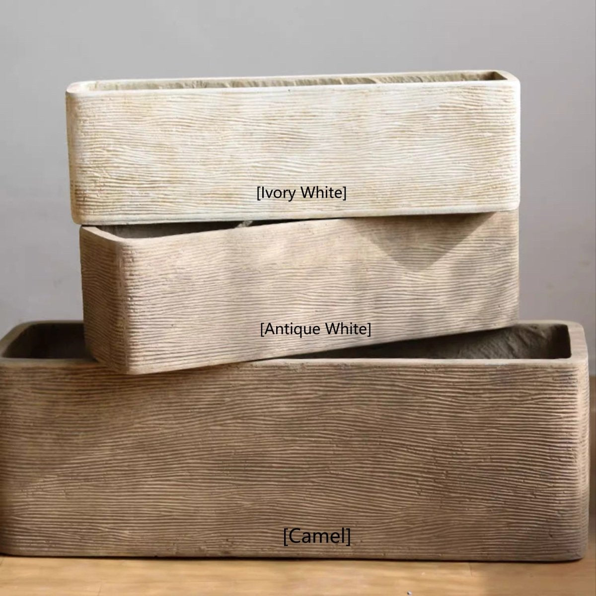 Modern Rectangular Textured Planter - Camel Large -
