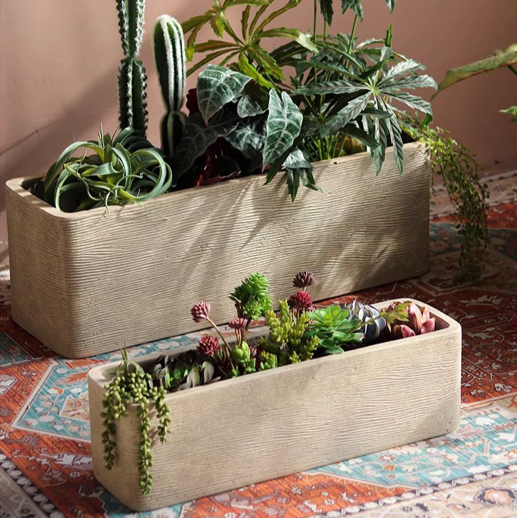 Modern Rectangular Textured Planter - -