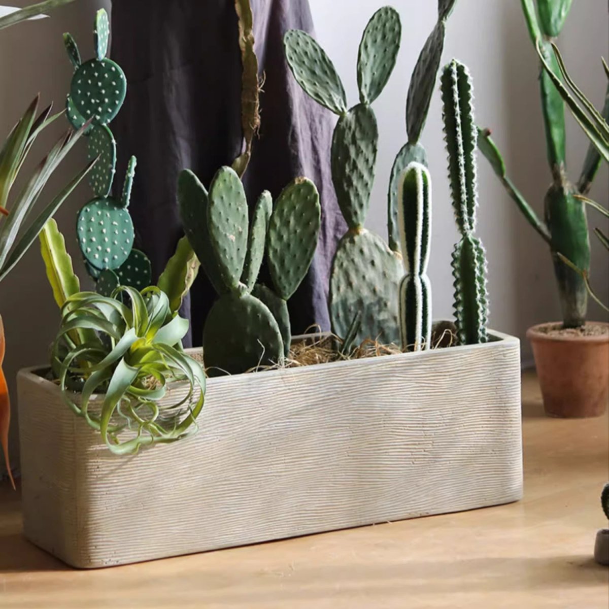 Modern Rectangular Textured Planter - -